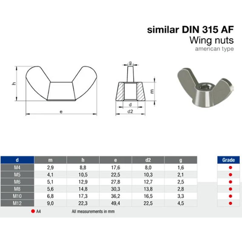 Vingmutter M10 Rostfri